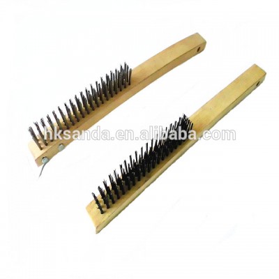 wooden handle high carbon steel wire brush with metal scraper